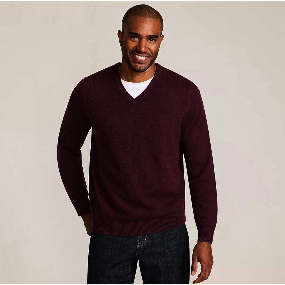 Vince Mens V Neck Sweater Pullover Size L Wool Cashmere Blend Burgundy WORN ONCE